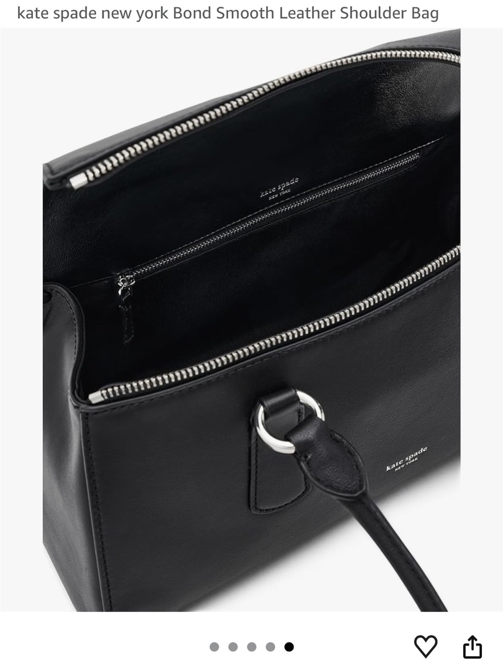 kate spade Black Leather Shoulder Bag with Zip Detail - Picture 6 of 9